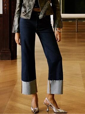 Pilcro Anthropologie Scotty Cuffed High Rise Straight Leg Jeans Size 26 Blue